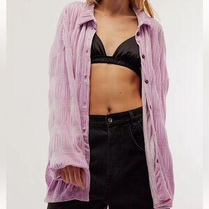 Free People My Best Top Lilac Pink Button-Down Long Sleeve EUC Sz Medium Womens